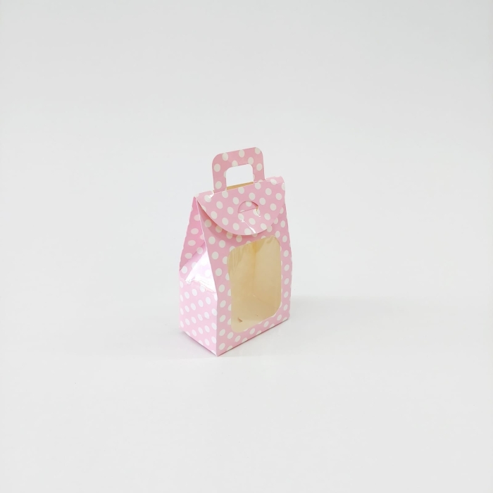 11x7x4 Pembe Puantiyeli Mini Kağıt Çanta