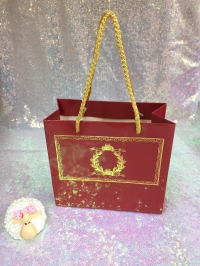 18x15x7 Bordo Altın Yaldızlı Karton Çanta