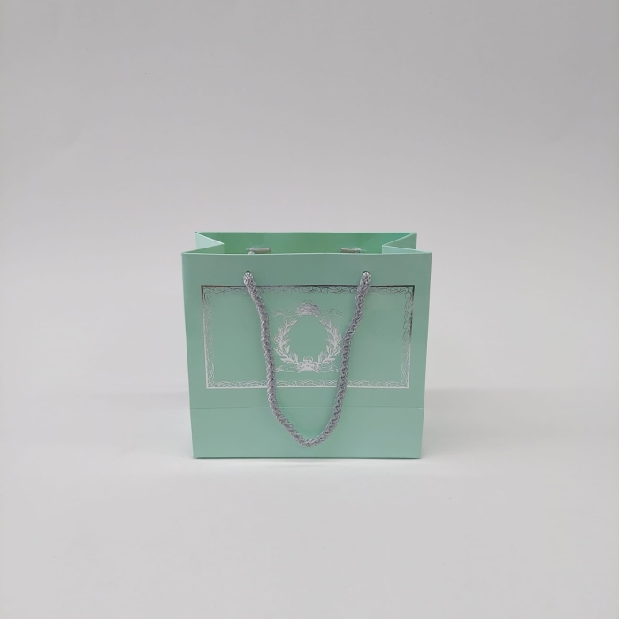 18x15x7 Mint Yeşili Gümüş Yaldızlı Karton Çanta