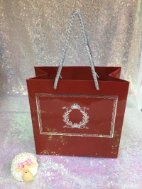 20x20x10 Bordo Gümüş Yaldızlı Karton Çanta