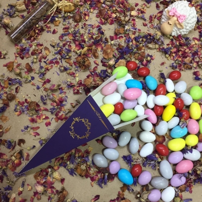 15X4 Lacivert Altın Yaldızlı Külah 25 li pkt 