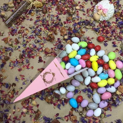 15X4 Pembe Altın Yaldızlı Külah 25 li pkt 