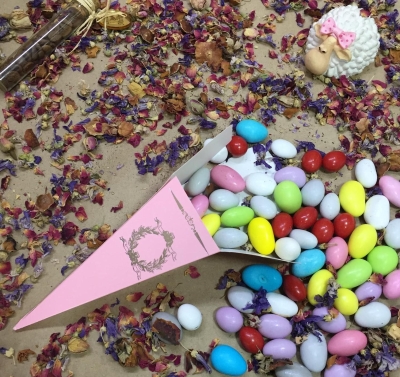 15X4 Pembe Gümüş Yaldızlı Külah 25 li pkt 