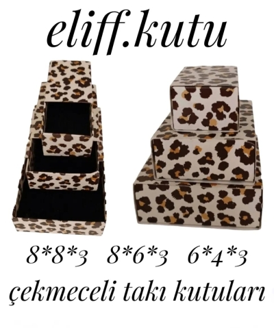 8X6X3 LEOPAR DESENLİ  ÇEKMECELİ  SÜNGERLİ TAKI KUTUSU 