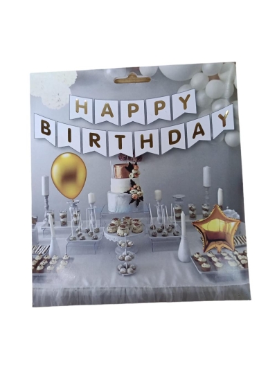   HAPPY BİRTHDAY YAZILI BEYAZA GOLD  VARAK YALDIZLI