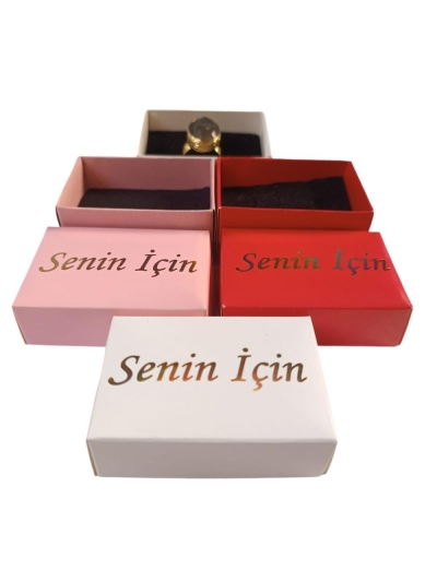 6x4x3 KIRMIZI GOLD VARAK YALDIZLI BASKILI  SENİN İÇİN YAZILI YÜZÜK KUTUSU 25Lİ PAKET 