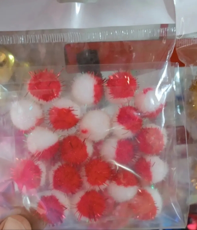Kırmızı Beyaz simli ponpon 20 li paket