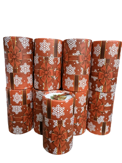 SİLİNDİR KAR TANE FİYONK TEMALI KUTUMUZ  ÇAP 7,5x boy 13 cm 